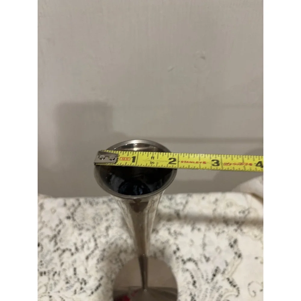 Vintage Silver Tone Trumpet Bud Vase Mid Century Modern Flared Metal 8.5 Inch